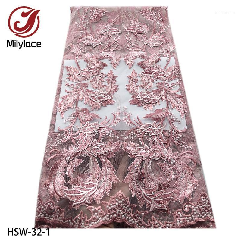 

New Feather Lace Fabric with African Embroidery Lace Fabric High Quality Wedding Evening Dress HSW-321