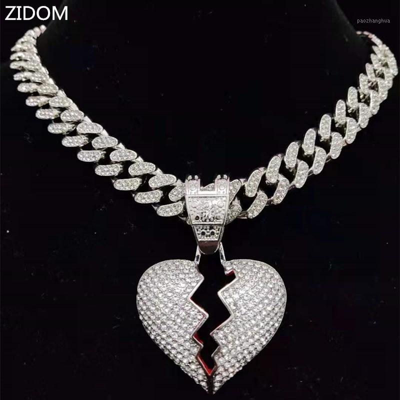 

Pendant Necklaces Men Women Hip Hop Iced Out Bling Heart Necklace With 13mm Miami Cuban Chain HipHop Fashion Jewelry Gifts, Silver