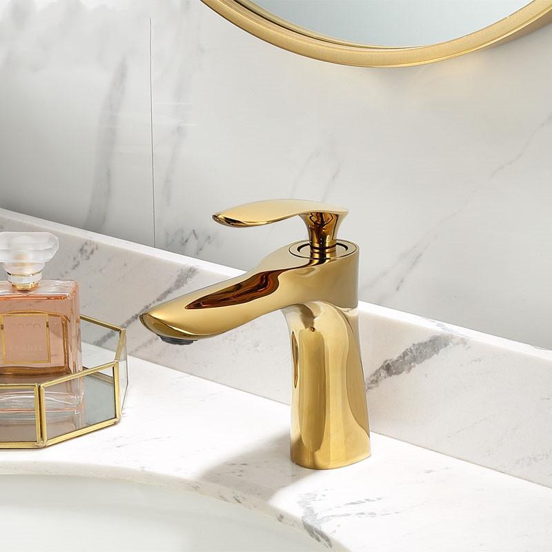 

Basin Faucet Luxury Bright Gold Single Handle Hot And Cold Tap Bathroom Sink Faucet High Quality Brass Deck Mounted Mixer Chrome