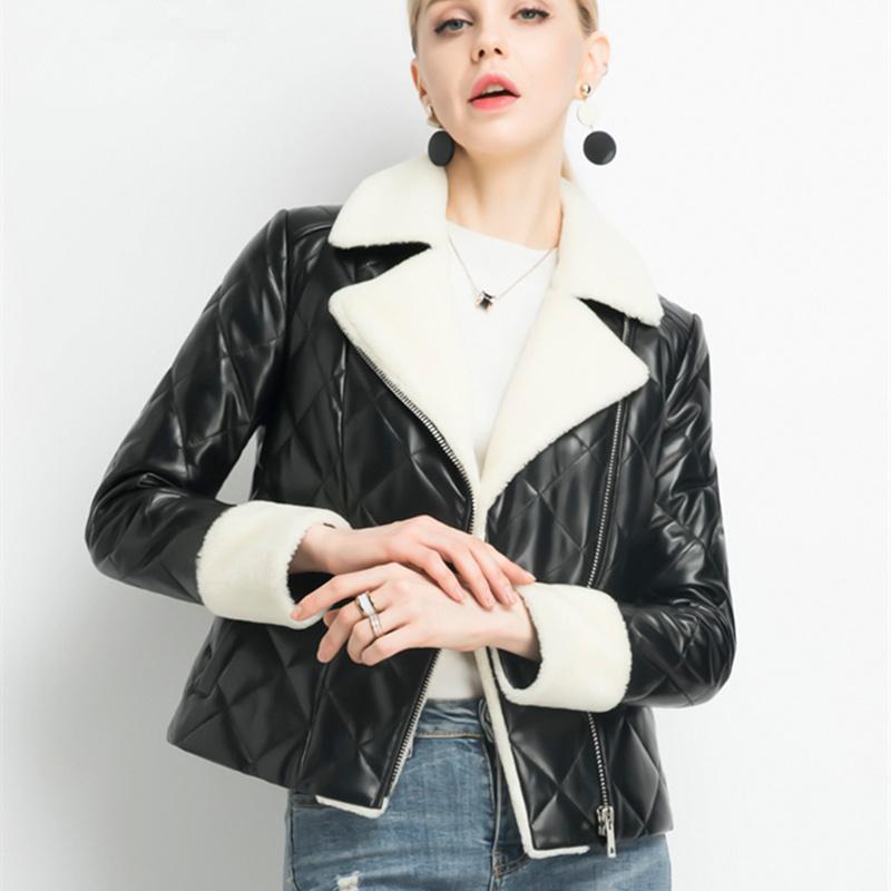 

Genuine Winter Superior quality 2020 Leather Jacket Women Real Sheepskin Coat Female Short Down Coat Sheep Fur Collar Outerwear, As show