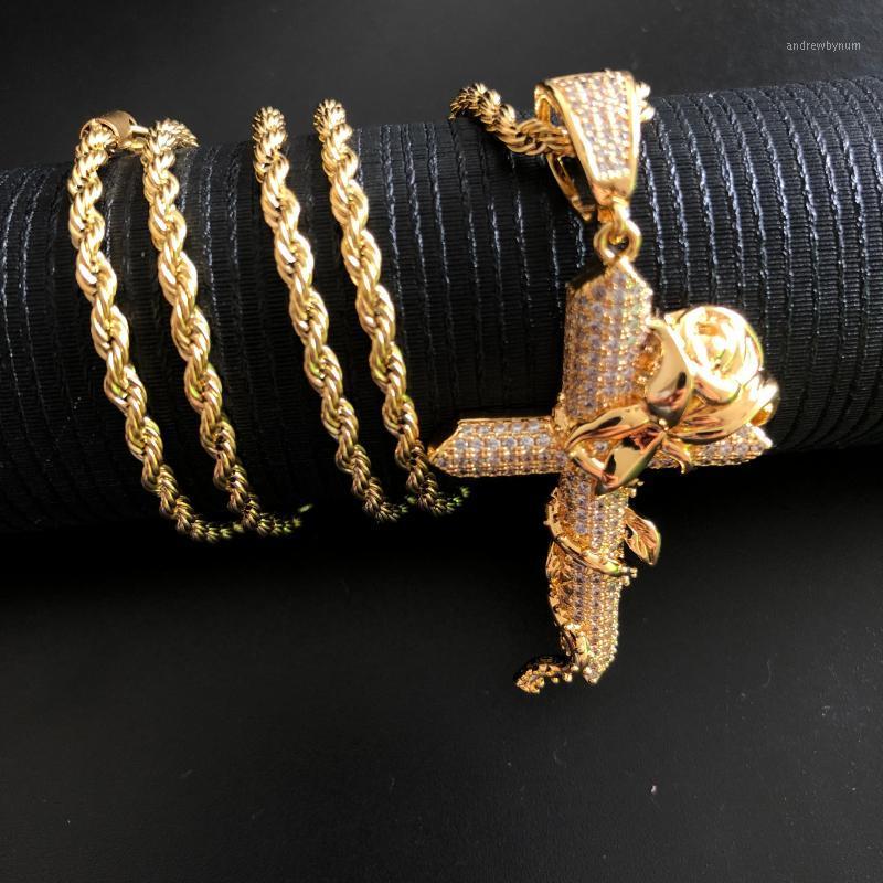 

Rose & Cross pendant Hiphop iced jewelry1