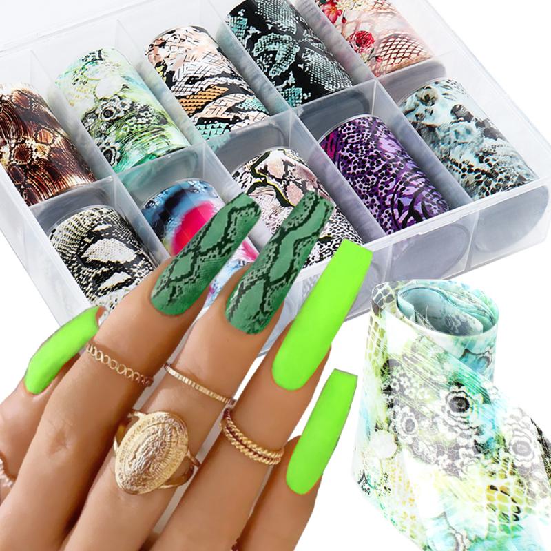 

10 Roll Leopard Snake Print Nail Foil Mix Animal Skin Paper Gradient Adhesive Nail Art Transfer Stickers Manicure Design SA99, Xkh40-59 box