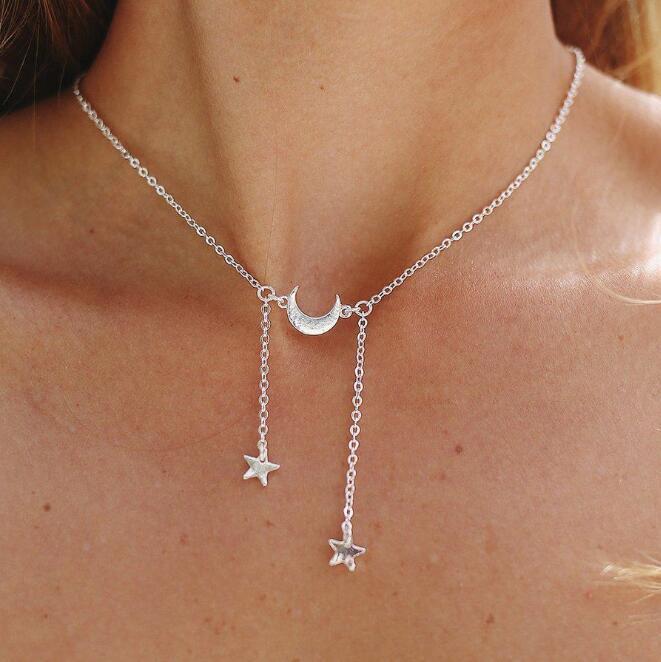 

Stylish new alloy moon collarbone chain star pendant single-layer short necklace
