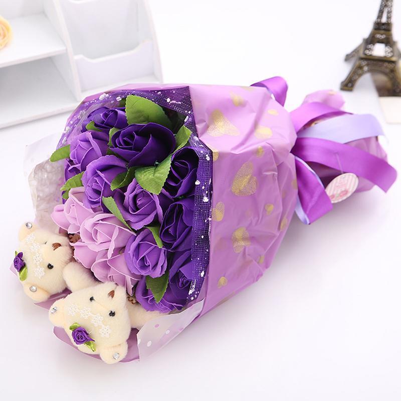 

European Style 19 Pcs Soap Rose Artificial Flowers Wedding Flower Bouquet Handmade Bride Holding Flower Bridal Bride Bouquets1, Blue