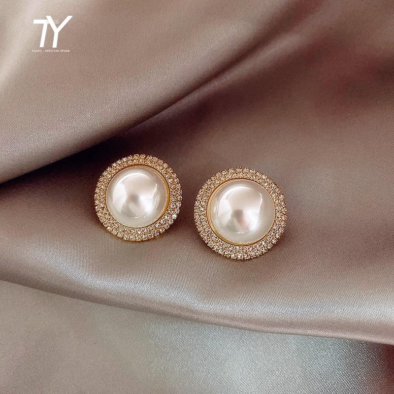 

2020 New Classic Elegant Round Pearl Gold Dangle Earrings For Woman Fashion Korean Jewelry Party Girl's Sexy Luxury Earrings