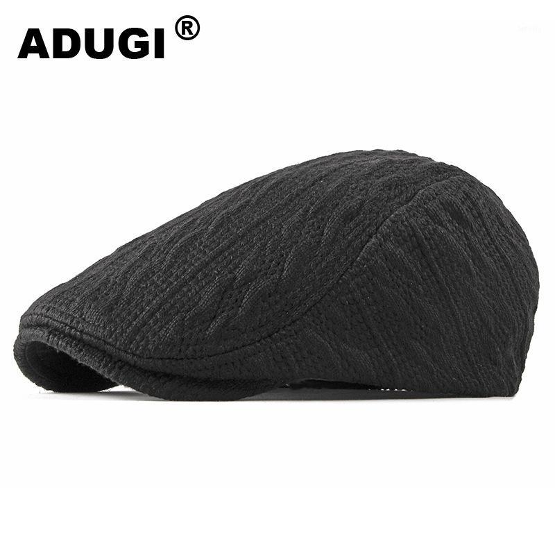 

ADUGI Autumn and Winter Hats Men's Caps Berets Berets Young Middle-aged Elderly Caps Knitted Hats Warm Twist Wool Hat Women1, Black