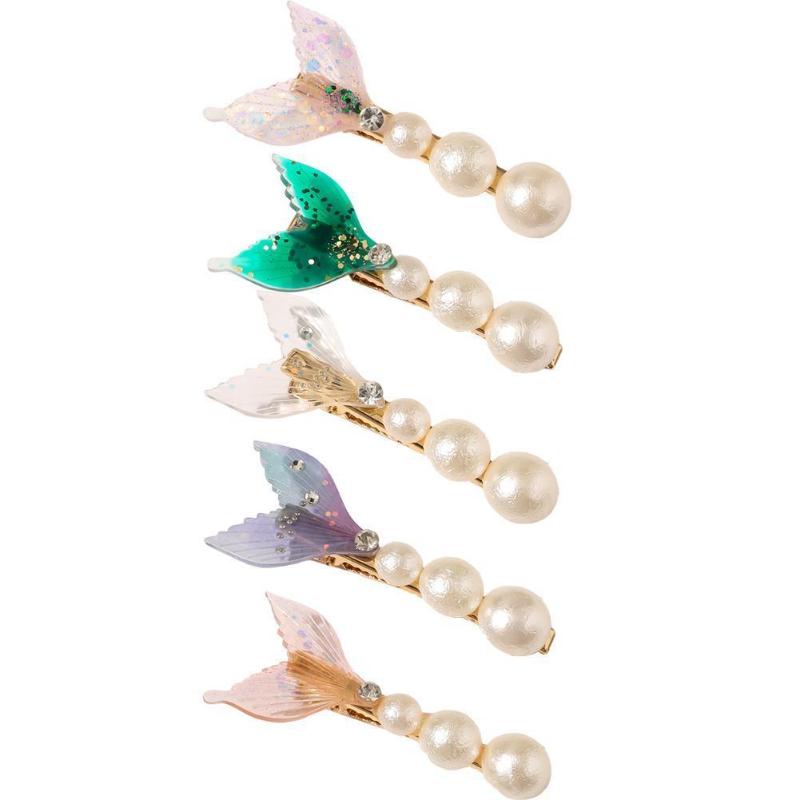 

1pc Mermaid Fishtail Hair Clips Crystal Pearl Barrettes Bangs Hollow Side Accessories Clip Geometric Colorful Hair Sequin S U4Y7