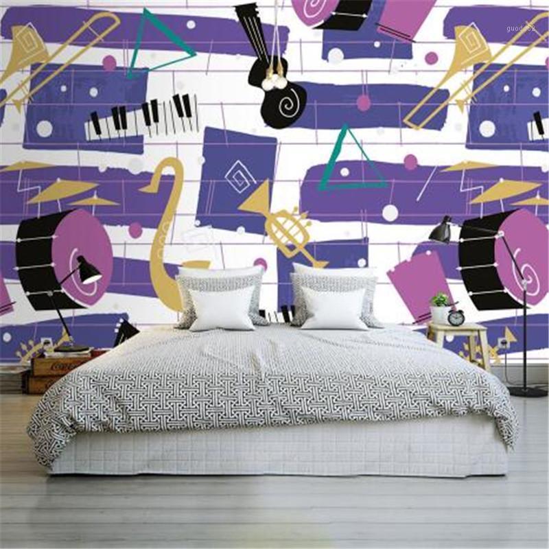 

Cartoon Wallpapers Purple Mural Photo Wallpapers Simple Wallpaper for Kids Room Musical Instruments Wall Papers Home Decor1, As shown