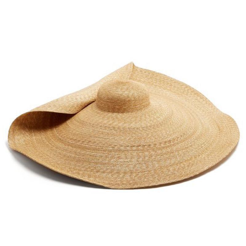 

80cm Travel Outdoor Summer Solid Women Sun Hat Fashion Foldable Beach Wide Brim UV Protection Simple Decoration Large Straw, As pic