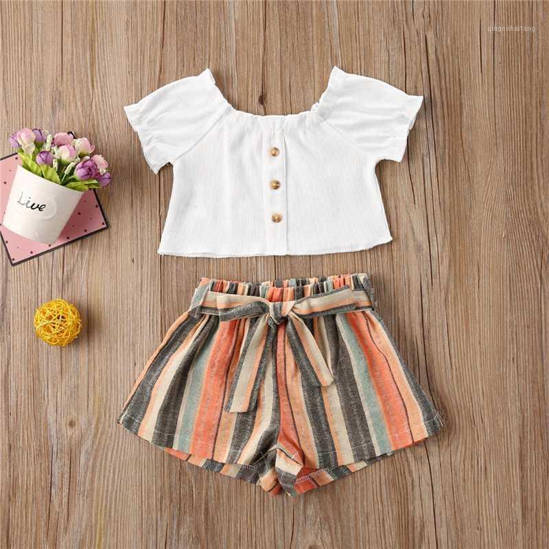 

Pudcoco Summer Baby Girl Button Crop Tops Shirt Stripe Print Short Pants Kid Girl Outfit Clothes Children Sets1, Multi