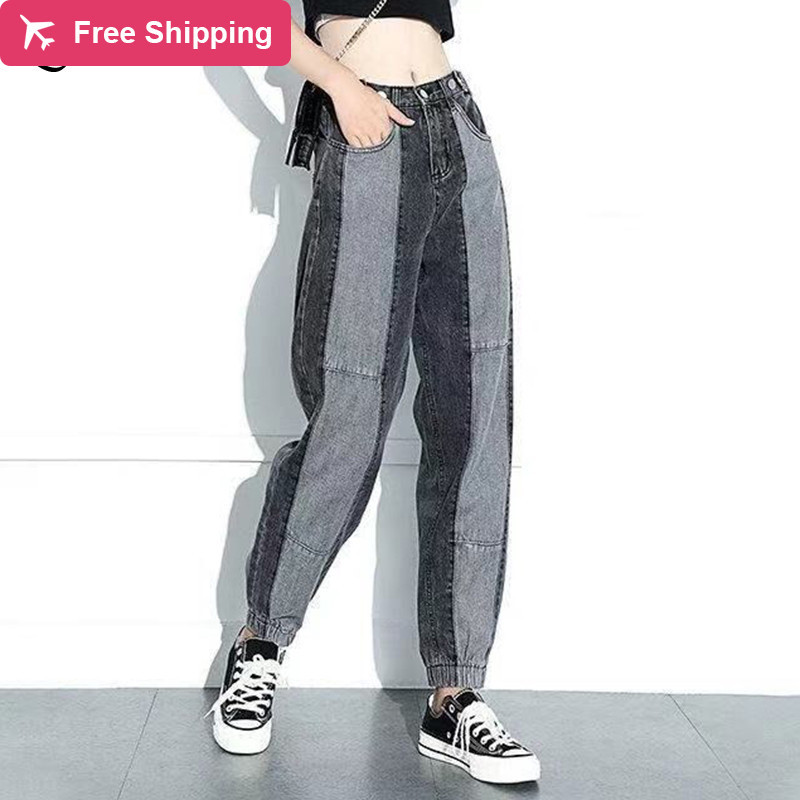 

2020 casual brem with high-waisted waistbands of the women' mother' retro-loose vintage harem jeans boyfriends denim pants, Blue