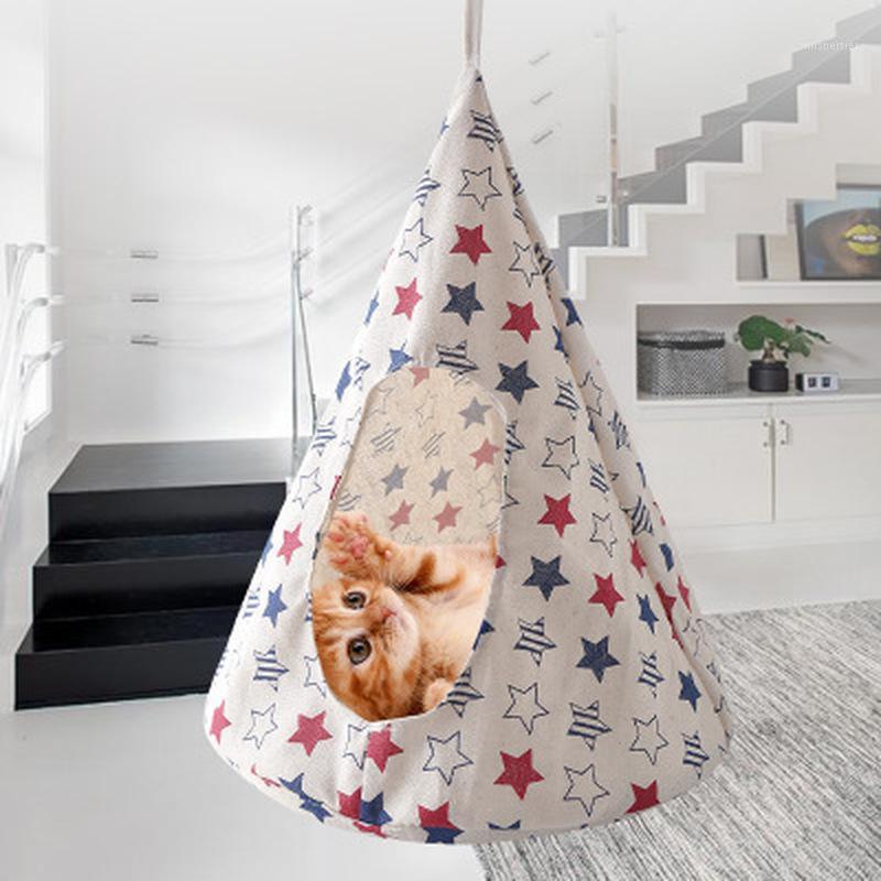 

Pet Cat Tent Hammock Cat Removable Hanging House Bed Cone Shape Breathable Linen Sponge Cage Cover Creative Pet Supplies1