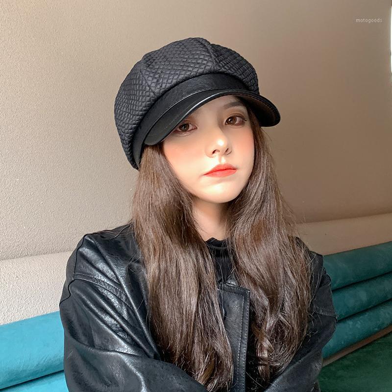 

Autumn Octagonal Hats for Women Solid Black Newsboy Cap for Ladies 2020 Winter Korean Fashion Design Beret Women Painter Caps1