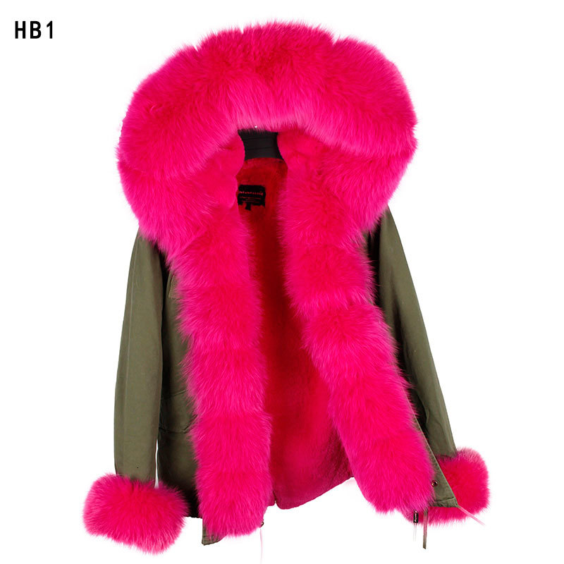 

2021 New Fox Fur Collar, Pink Red Lining, Detachable Short Hot Coat GSJL