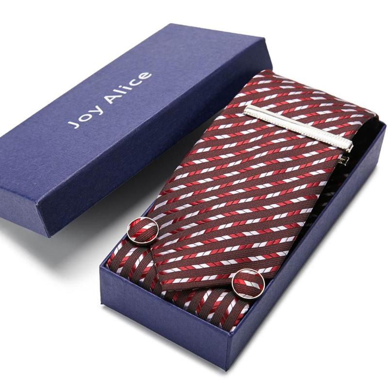 

Bow Ties Gift Box Classical Necktie Stripe&Plaid%Polyester Jacquard 100% Silk Tie Clip Set Wedding Party Flomal Men