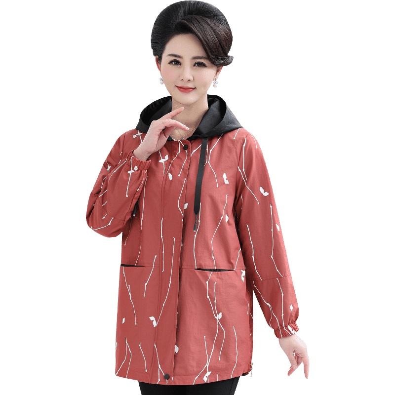 

Women's Jacket 2020 New Plus Size Spring Autumn Casual Elegance Hooded Loose Female Middle-aged Windbreaker Outwear Top Ladies, Red