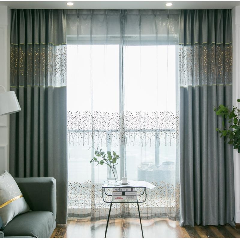 

Grey Thick Curtains for Living Room Bedroom Blackout Chinese embroiderd linen Curtain kitchen Window Tulle Kids Room, 1pc tulle