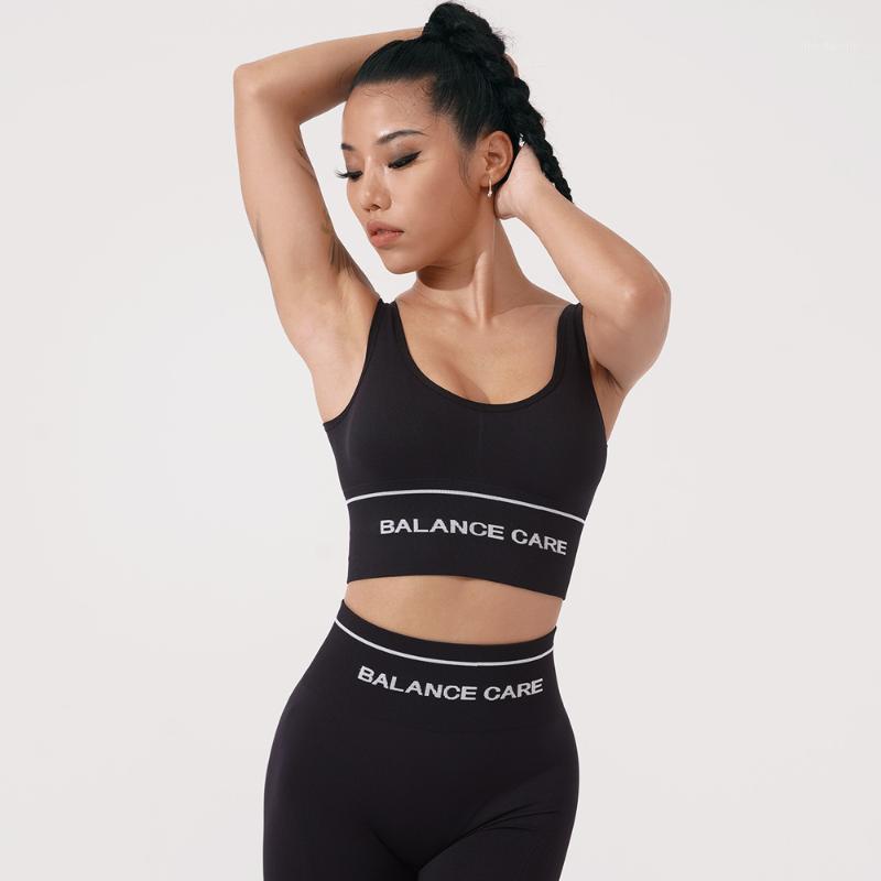 

Fitness Sport Bra with Pad High Impact Crop Top Women Letter Printed Strap Activewear Open Back Breathable Summer Workout Tops1, Black