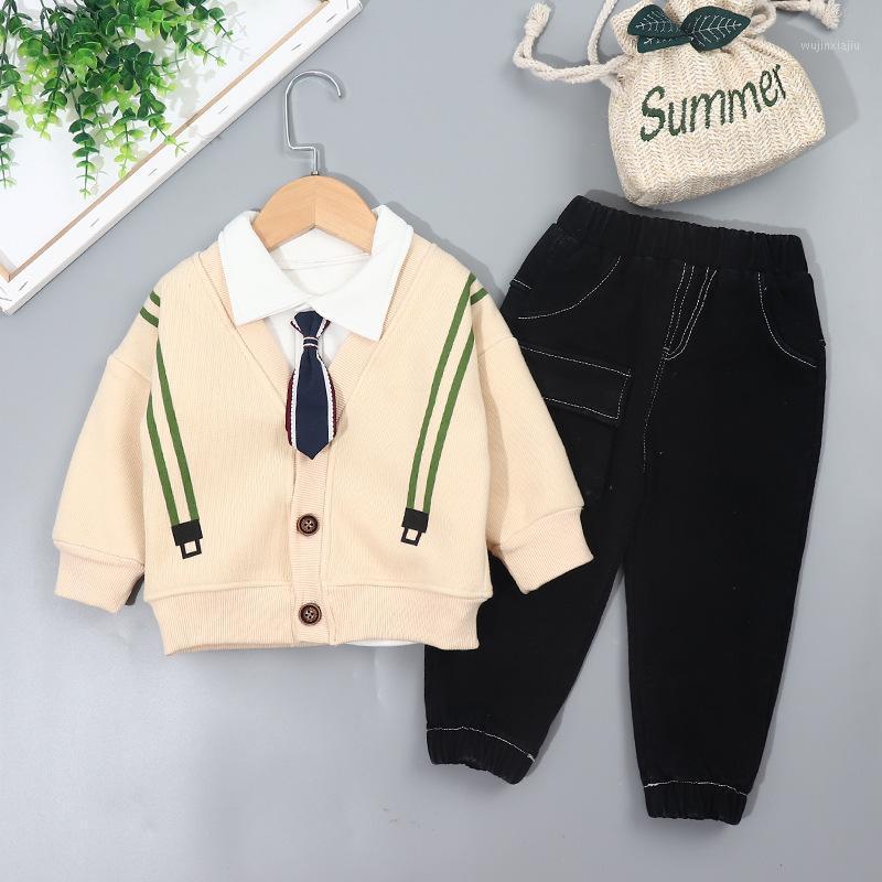 

2020 Autumn And Winter CHILDREN'S Suit BOY'S Brush Plush Fake Suspender Strap Brushed And Thick Casual 01-4 Three-piece Set Chil1, Beige