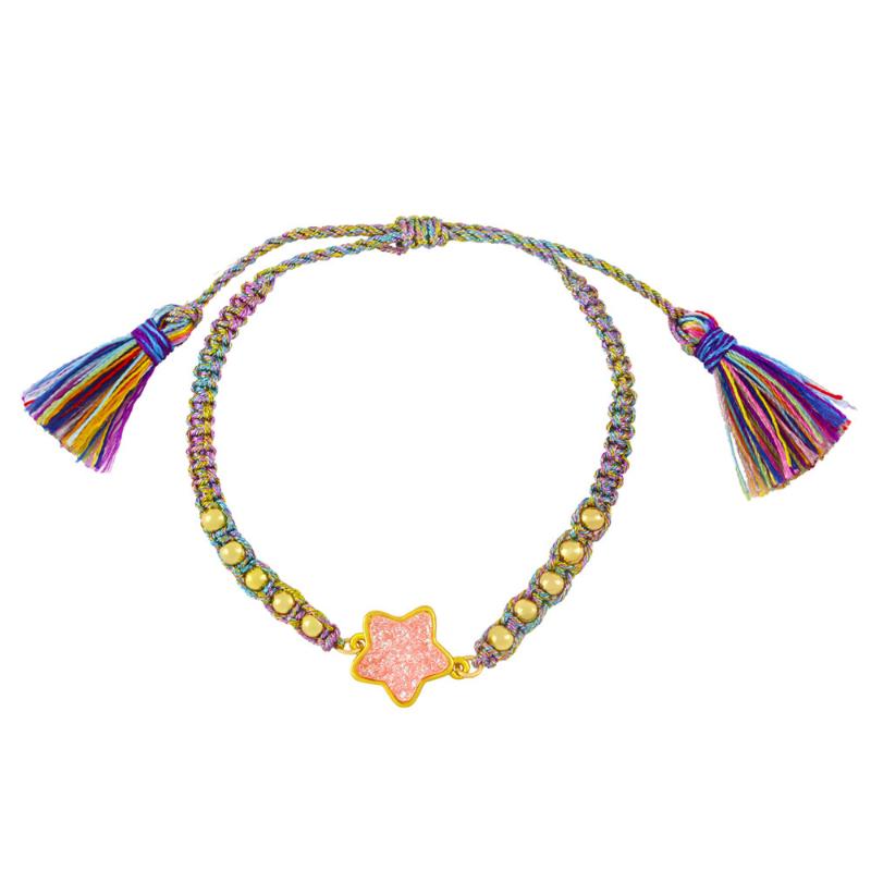 

Charm Bracelets Design Braided Rope Gold Beads Chain Crystal Cluster Five Pointed Star Bracelet For Women Valentine's Day Jewelry Gift