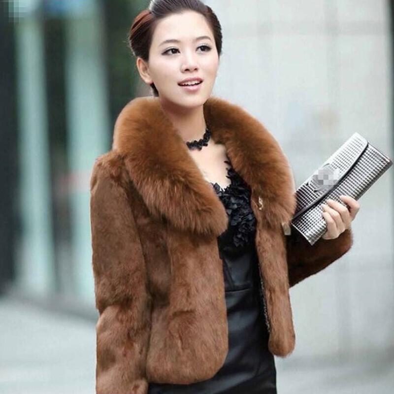 

New 2020 female winter fake fur coat short hot jackets outerwear white, Black
