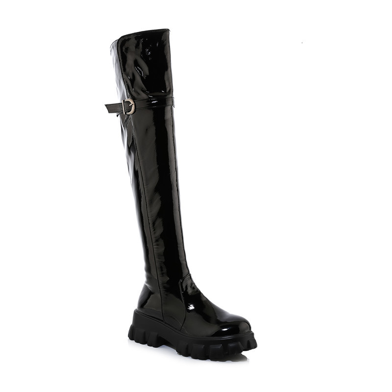 

2021 New Winter Boots, , Large Size, 33-46, for Winter, Keep Warm, Buckle, Female Boots JSTG, Black patent leather