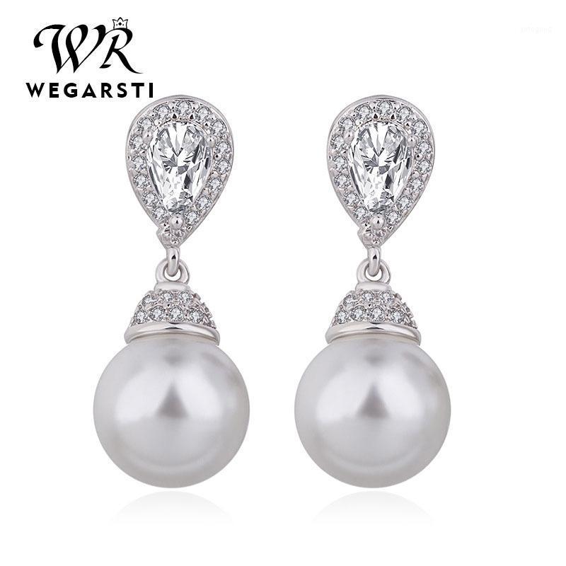 

Dangle & Chandelier WEGARSTI White Pink Blue Water Drop Crystal Brand Jewelry Women Trendy Accessories Pear Dorp Earrings 925 Sterling Silve