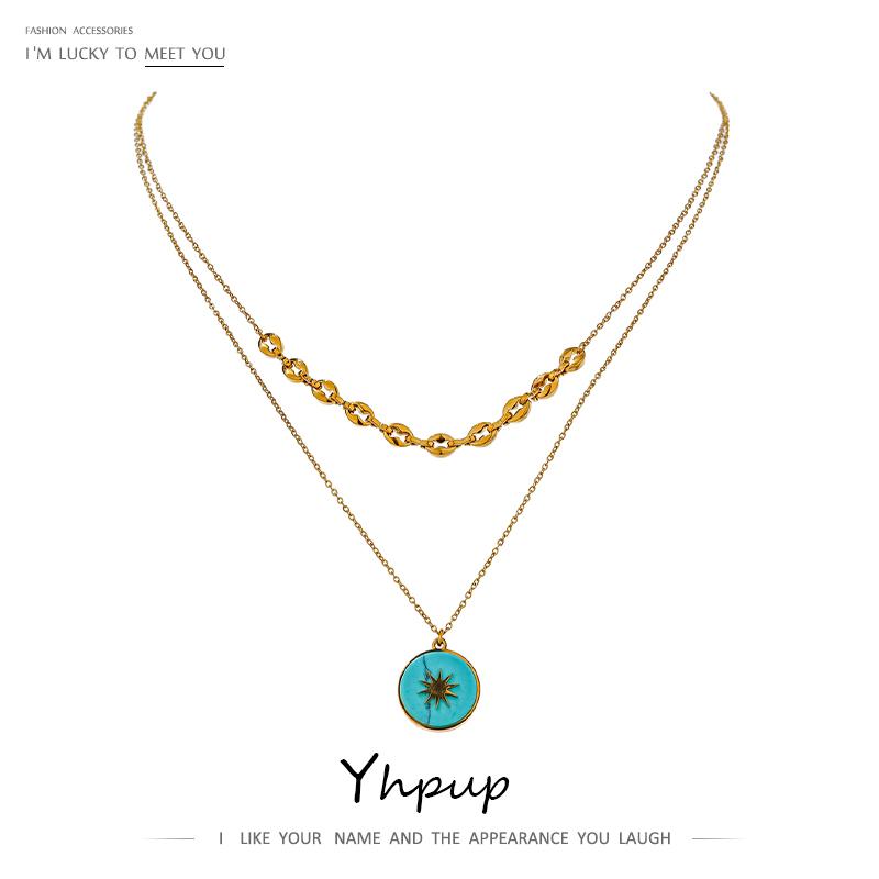 

Yhpup Elegant North Star Stone Stainless Steel Layered Necklace Temperament Women Chain Choker 2021 Necklace Christmas Gift