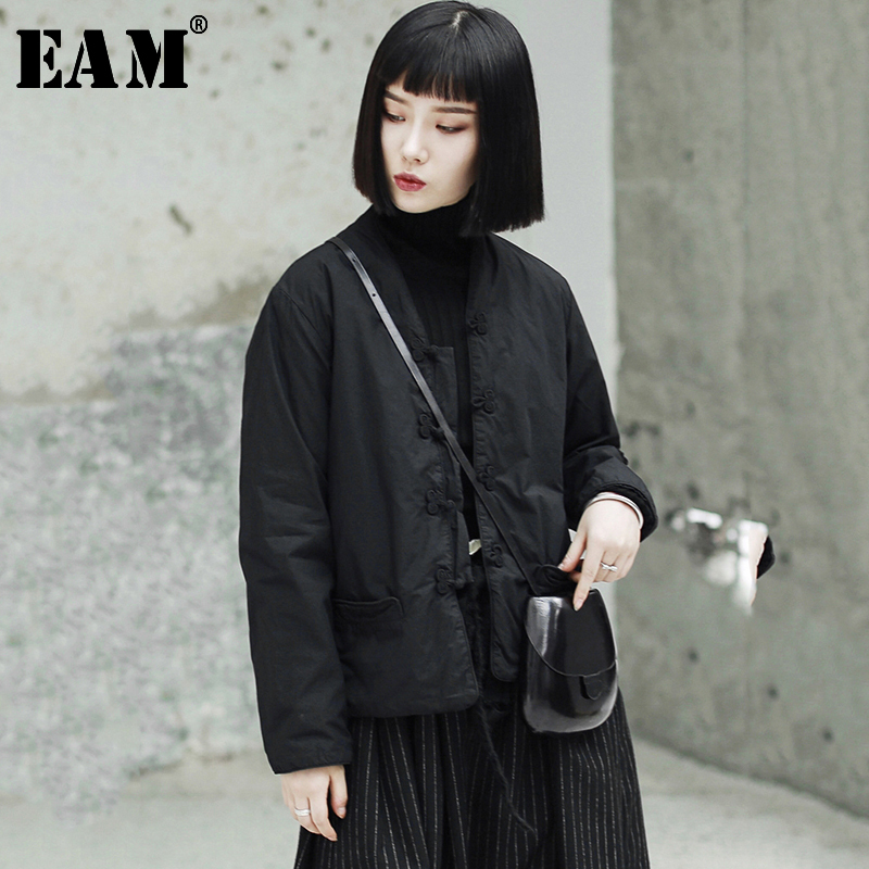 

[EAM] Black Big Size Brief Short Cotton-padded Coat Long Sleeve Loose Fit Women Parkas Fashion New Spring Autumn JK129 201109, Beige