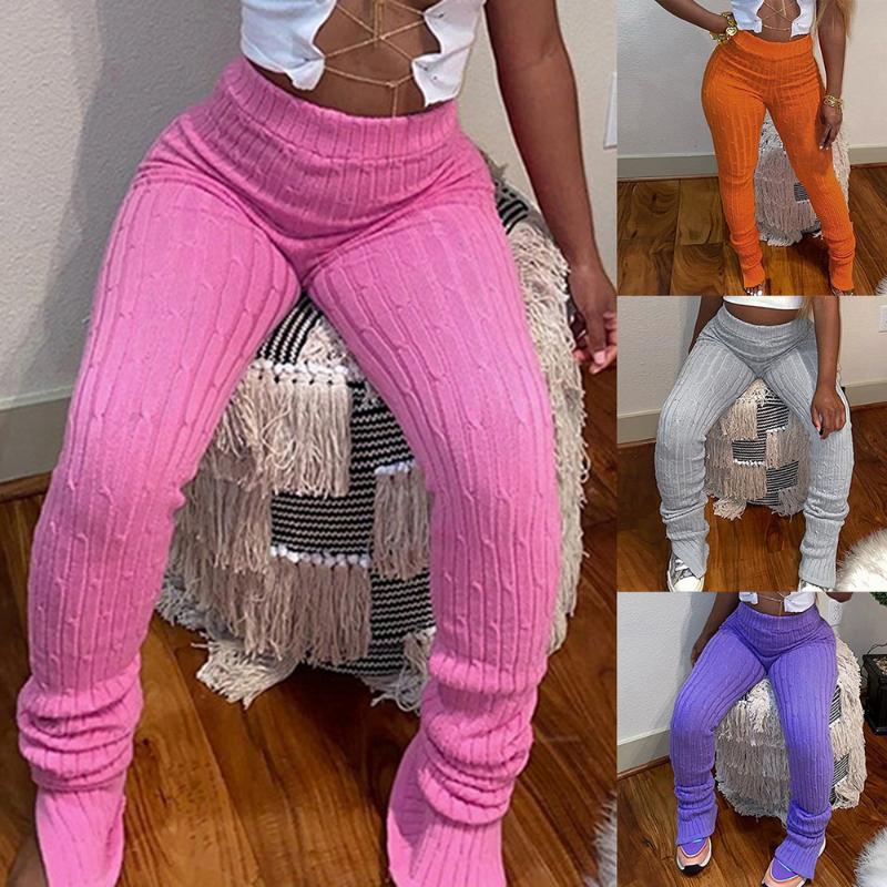 

Knitted Pleated Bodycon Pants with Pockets Workout Trousers Purple  Split Ruched Stacked Sweatpants Women Leggings
