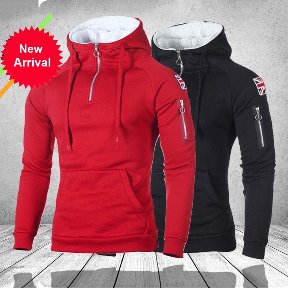 

2021 New Casual Men Patchwork Hoodies Fashion Hooded Sweatshirt Coat Male Winter Spring Black Red Streetwear Tracksuit Man Hoody Ghz7