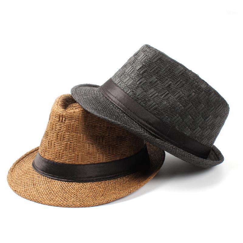 

Women Men Summer Travel Straw Boater Beach Fedora hat For Gentleman Elegant Lady Seaside Homburg Sun Panama Sun Hat1, Black