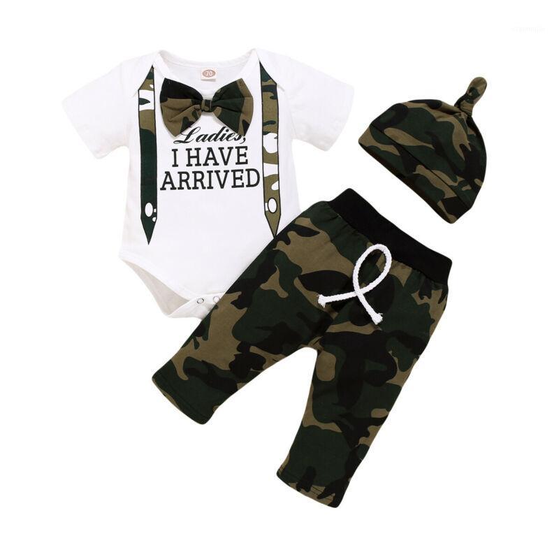

Newborn Baby Boy Clothes 0-18M Letters Camouflage Bodysuit Jumpsuit Tops Pants Hat 3Pcs Outfits Clothes Sets1, As pic