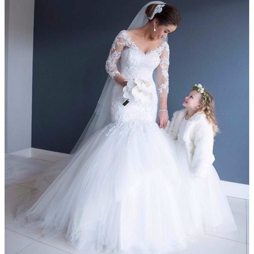 

2021 New Impressive v Neck Mermaid Wedding Gowns with Detachable Sweeping Ribbon African Country Train Dressed As Novia Bride QVTN, Ivory