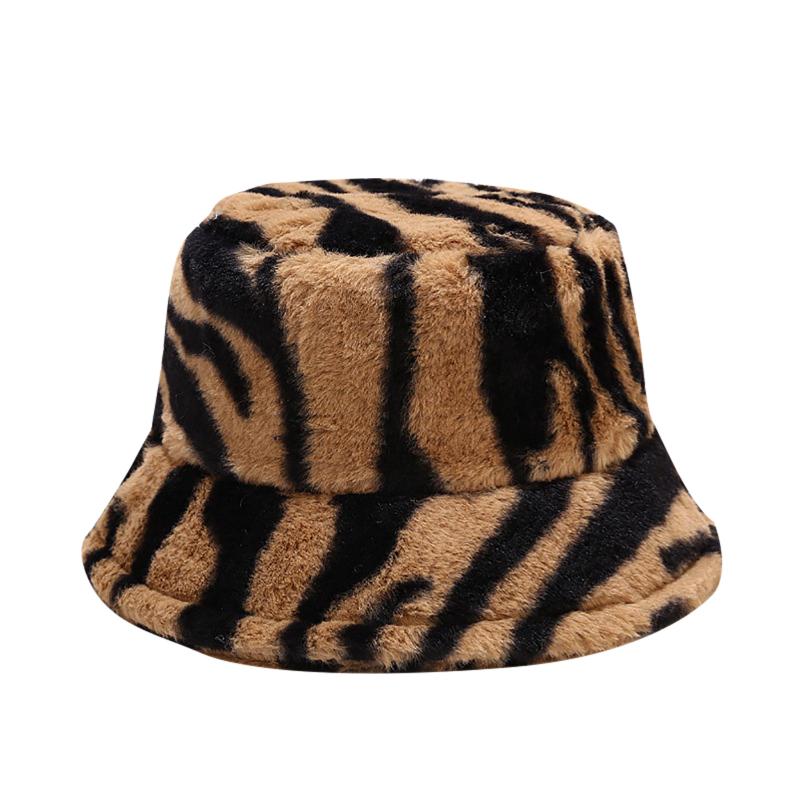 

Men Women Winter Warm Windproof Stripes Print Thermal Plush Hat Fisherman Hat Basin Cap Bucket Hats Outdoor Fashion Accessories, White