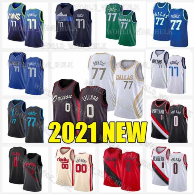 

Doncic 77 Damian 0 Lillard Luka Mavericks Jersey Dalla Blazer Carmelo 00 Anthony Portland Dirk Kristaps Nowitzki Porzingis Trail Basketball, Blue;black