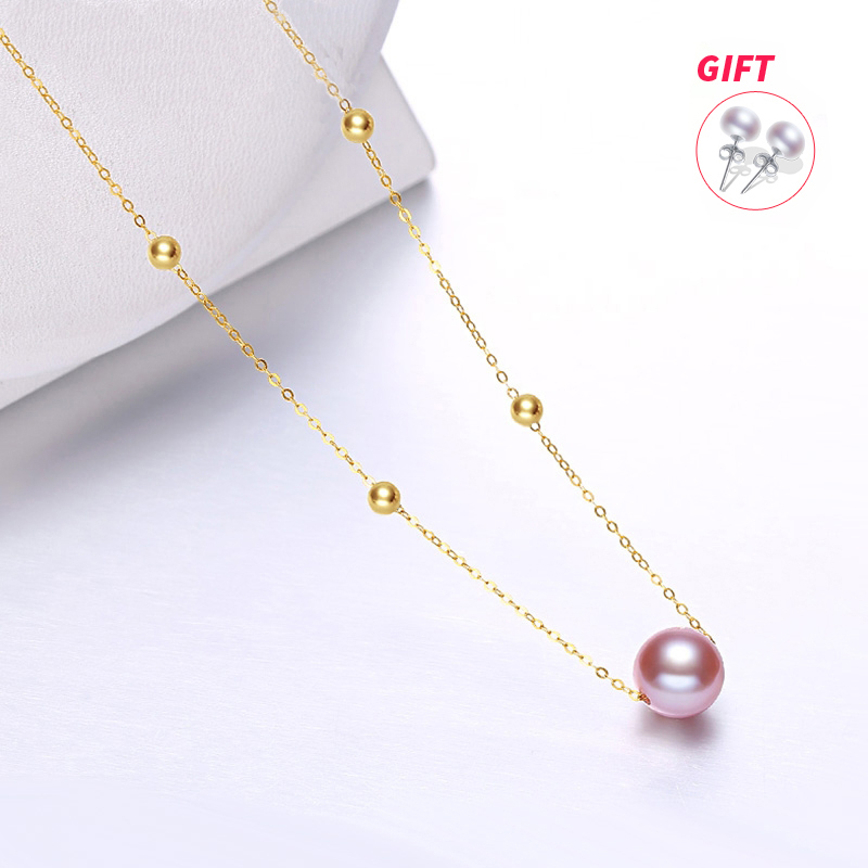 

NYMPH Real 18K Gold Freshwater Pearl Pendant Necklace 8-8.5mm Round Pearl Pure AU750 Chain For Women Fine Jewelry D355 201202, Silver