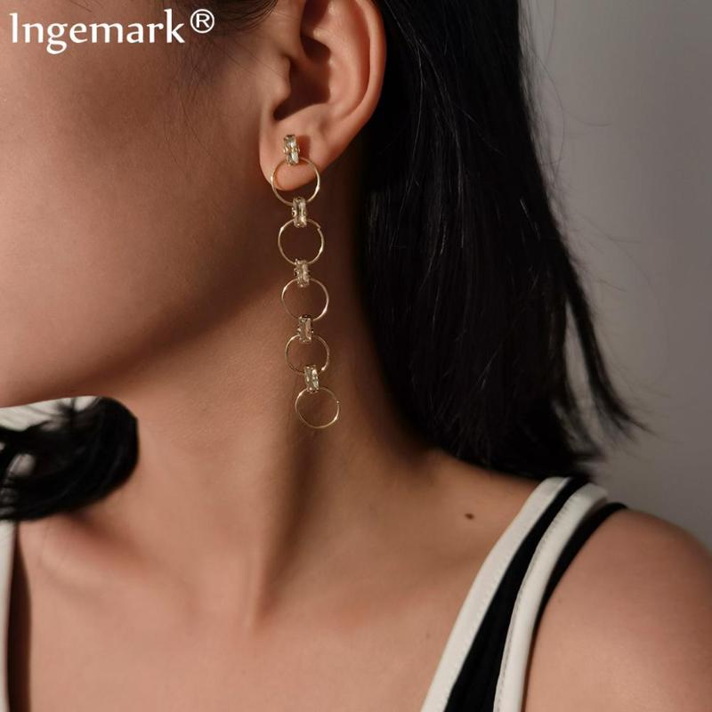 

Punk Round Circle Pendant Drop Earrings for Women Vintage Unique Simple Boho Long Link Earrings Fashion Jewelry Ear Accessories