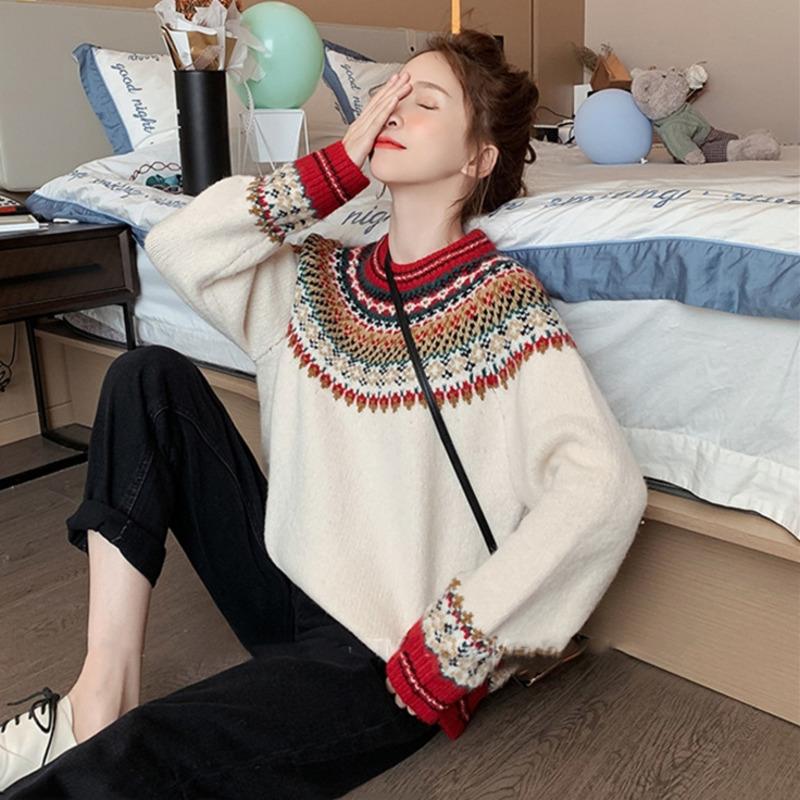 

2020 Autumn Korean Version Pullover Knitted Sweater Long Sleeve Round Neck Christmas Women Sweater Plus Size Fashion Sweaters, Green