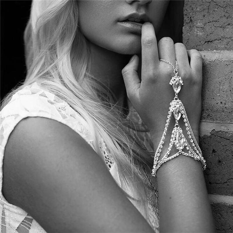 

Boho Multilayer Hand Harness Bracelet Bling Crystal Slave Hand Chain Finger Jewelry For Women Pulseiras Mujer Bijoux