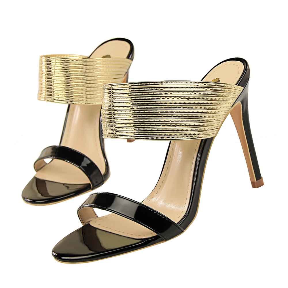 

Fashion Brand High Leap Summer Metal Free Air Vintage Platform Shoes of Women in the Women's Party Gold IZ1E, Black