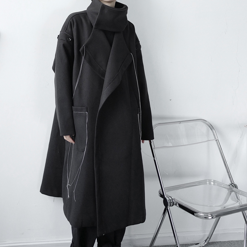 

2020 Autumn Long Winter Trench Outerwear Male Japan Streetwear Black Wool Cardigan Coat 8gde, W1871