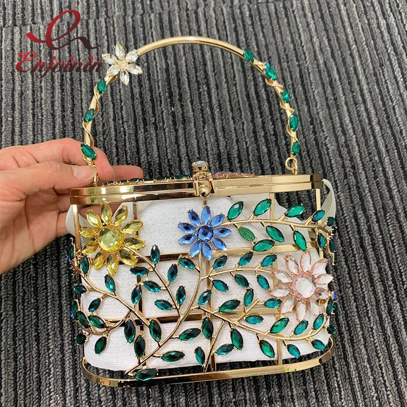 

Evening Bags Diamond Party Bag For Women Chic Designer Handbag Colored Flowers And Leaves Purses Metallic Cage Luxury Wedding Bag1, Black