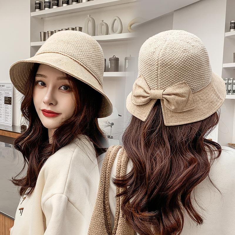 

2020 Hot Sale Quality Korean Style Winter Men's and Women's Hat 100% Wool Fur Fisherman Hat Bowler Fashion Brand Adjustable Bow, Beige