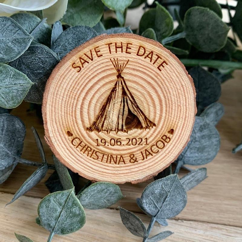 

Wooden slice save the date, wedding invitation Magnet, wedding favors, personalized laser rustic magnets with card, company gift