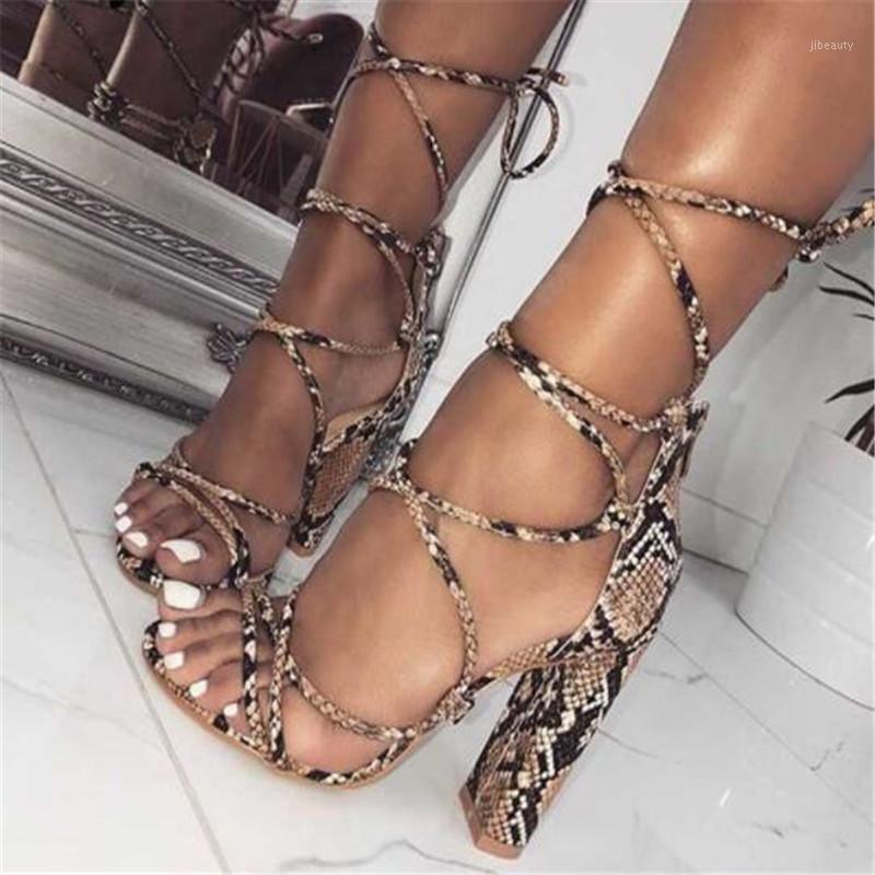 

2019 New Fashion New Animal Prints Snakeskin grain Roman Sandals Sexy Square Open Toe Ankle Strap Women Sandals Shoes1, Serpentine