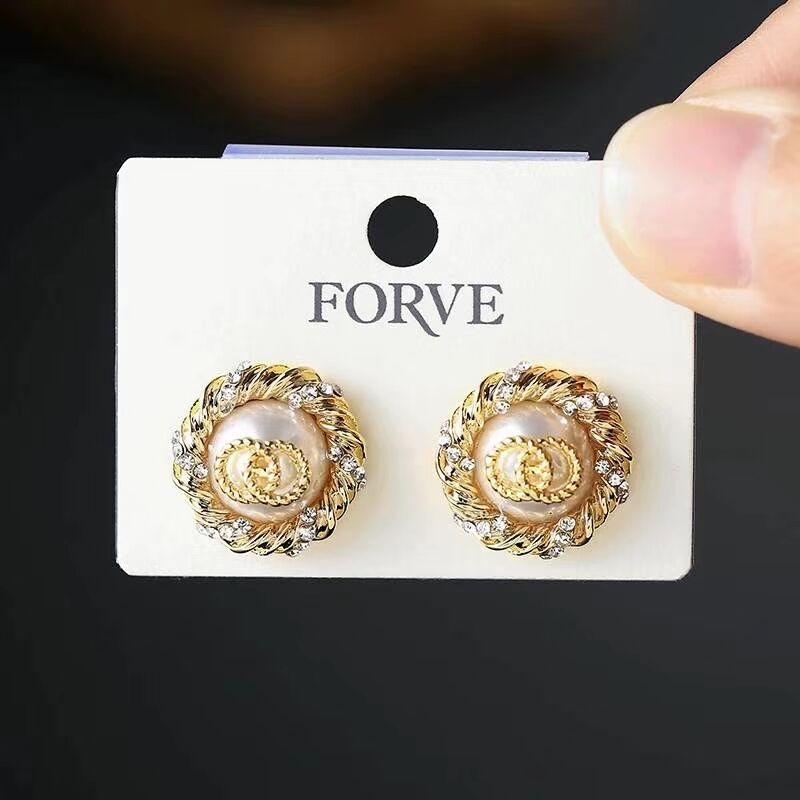 

2021 Luxury Shiny Rhinestone Pearl Double Circle Stud Earrings Brand Statement Earrings for Women Wedding Jewelry Bijoux
