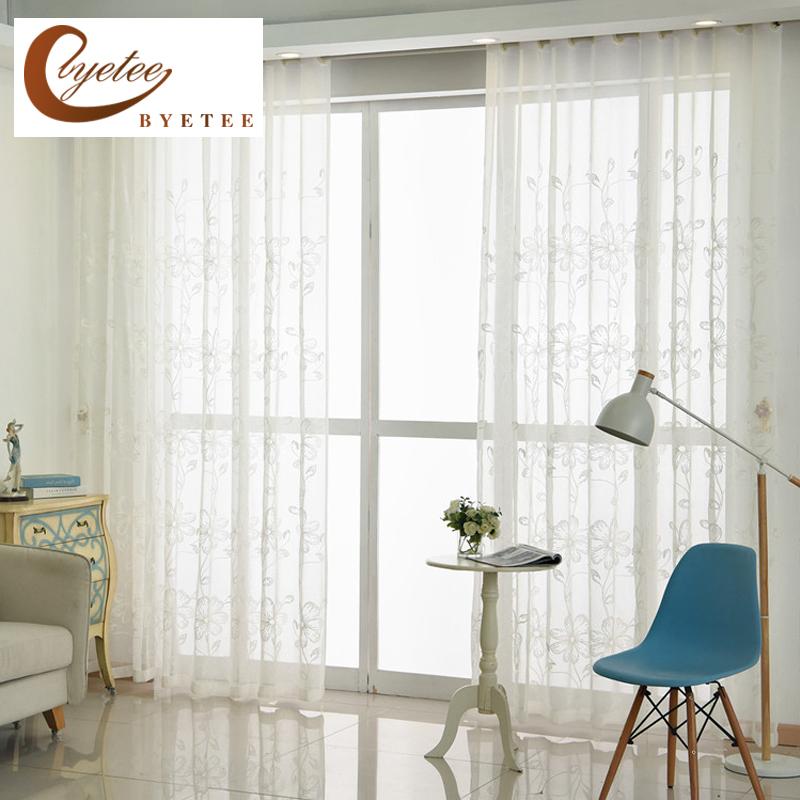 

byetee] Gauze Curtains Window Screen Embroidered Red Curtain Yarn Tulle Kitchen Door Sheer Curtains For Bedroom Living Room, White