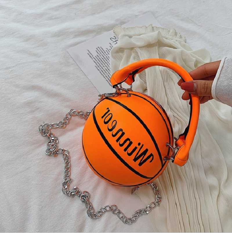 

Design Basketball Shape HandBag Fashion Women Chains Handbag Letter Shoulder Bag Female Mini Crossbody Bags Circular Purse Coin, Orange
