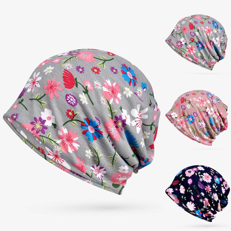 

High Quality Women Hat Warm Ladies Autumn Winter Hats Fashion Flower Print Beanies For Ladies Chapeu Feminino Caps Windproof, Blue